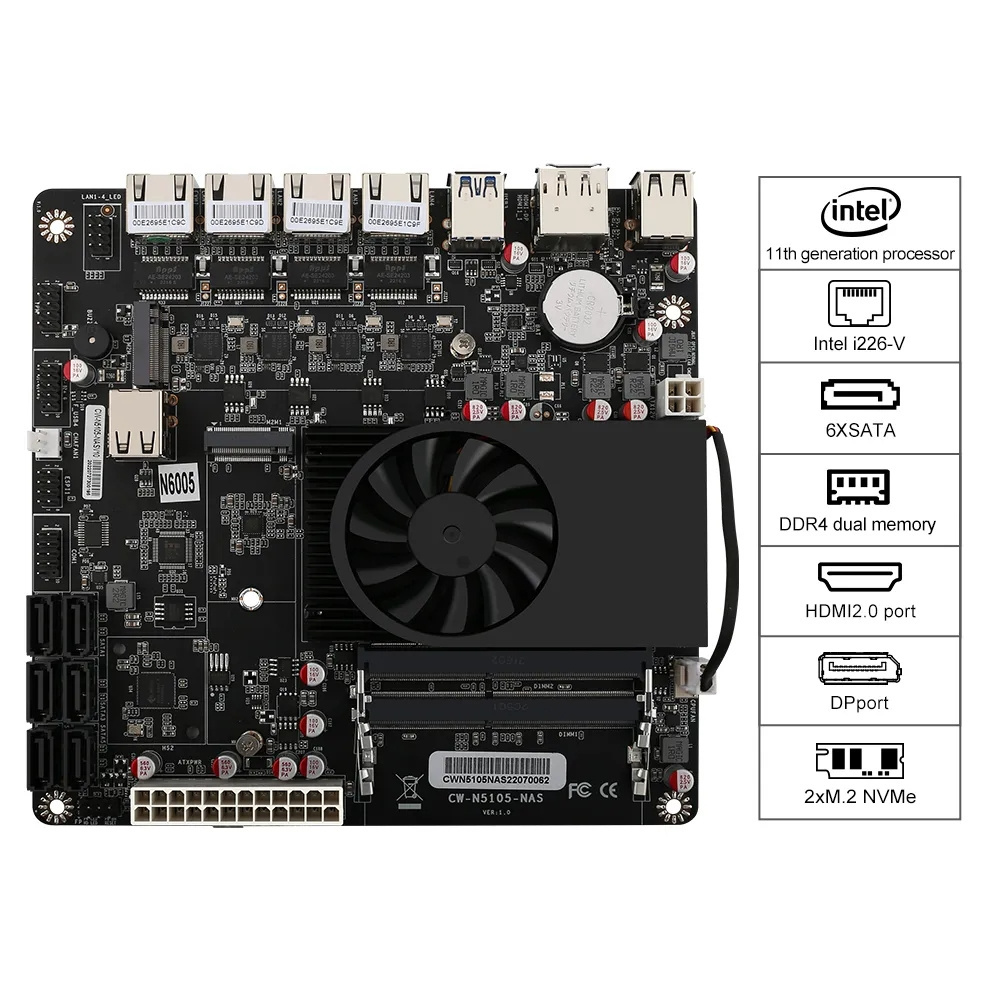 N2 Mini Pc Nas Motherboard In-tel Pentium N6005 Onboard Processor Dual Channel So-Dimm Ddr4 Low Consumption ITX Motherboard