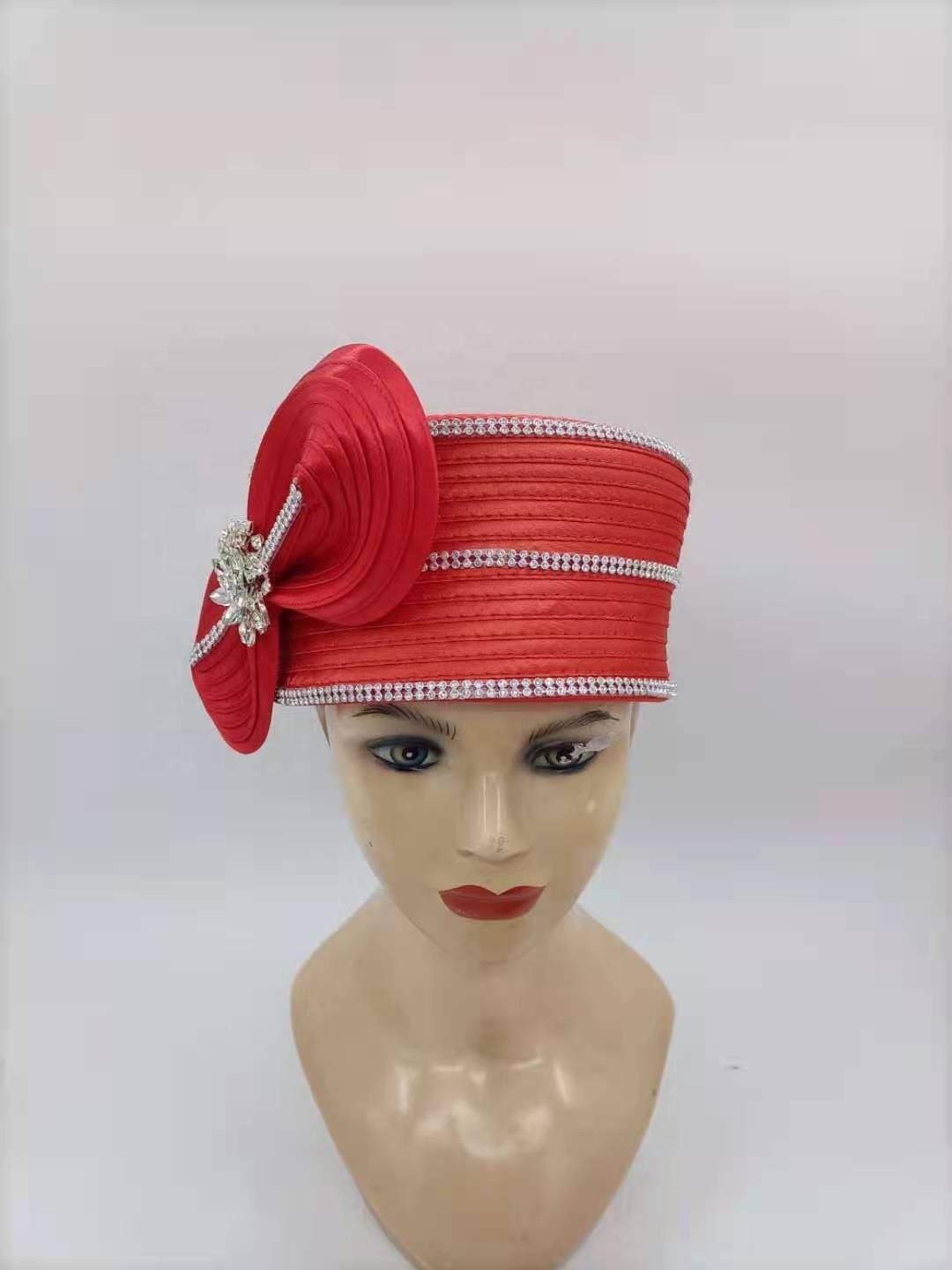 The Ribbon satin red hat Fashion Wide Brim Formal Party  lady church new elegant women top hat