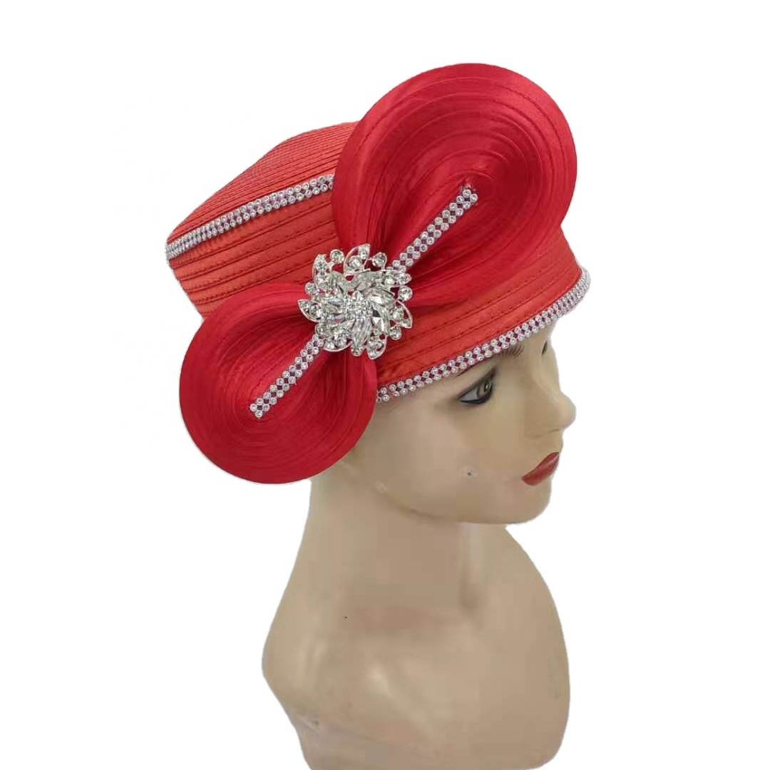 The Ribbon satin red hat Fashion Wide Brim Formal Party  lady church new elegant women top hat