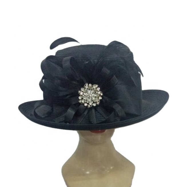 The New design Custom Satin Ribbon Weave Wholesale Church Lady Hot Sale Official Fashion Wide Brim Formal Party Women Adult Hats