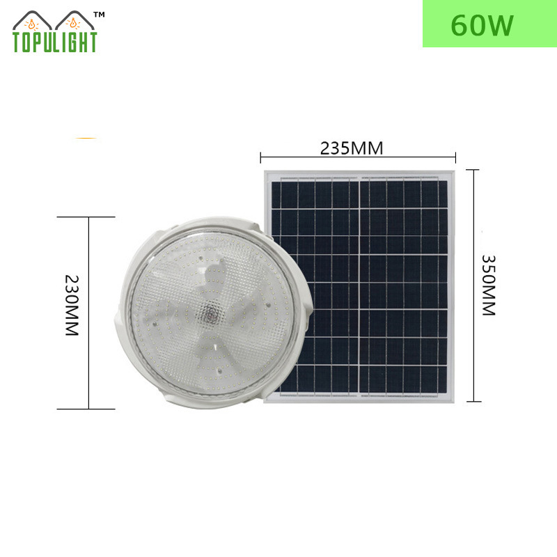 Hot selling solar indoor ceiling 30w 60w solar ceiling lamp ip20 household  led light with solar panel