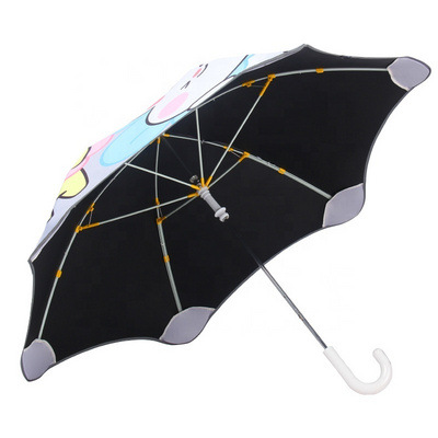 Safety Reflective Fancy Design Kid Umbrella UV Protection Children Stick Umbrella with Cartoon Pattern