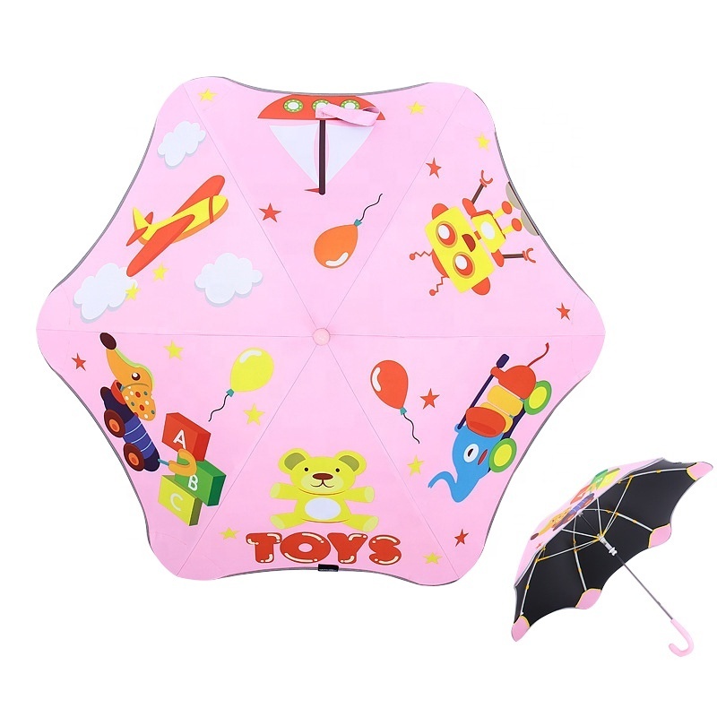 Safety Reflective Fancy Design Kid Umbrella UV Protection Children Stick Umbrella with Cartoon Pattern