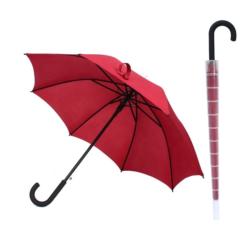 2022 New Design Waterproof J Handle Straight Umbrella Auto Open Stick Umbrella with Plastic Cover