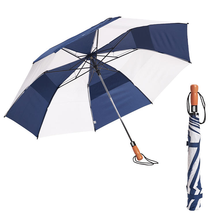 Windproof men's and women's stripes print custom promotional ads straight golf umbrella double layer outdoor sports umbrella