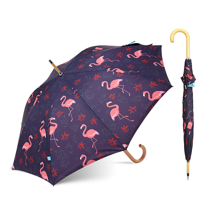 Topumbrella Good Quality Fashion Design Full Print Double Layer Wooden Stick Umbrella