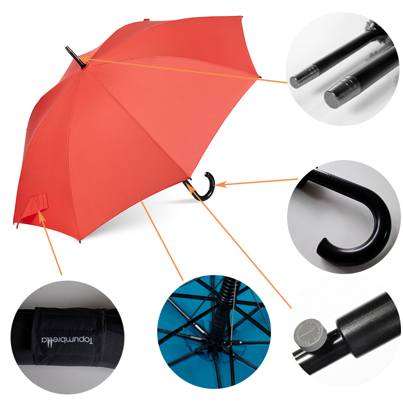 Topumbrella custom logo Classic J handle windproof Rain Straight umbrella