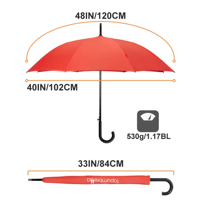 Topumbrella custom logo Classic J handle windproof Rain Straight umbrella