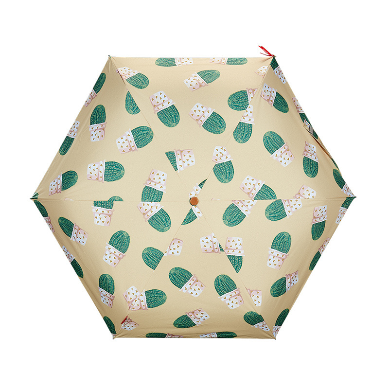 Pocket Mini Sun Protection Anti Uv 5 Fold Umbrella Print Cute Manual Cactus for Adults Pongee 190T UPF50+