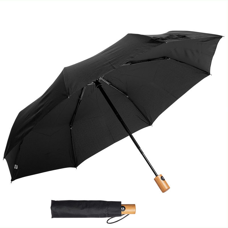 ECO Friendly Japan Children Umbrellas Black/Red AOC RPET Folding Bamboo ECO Umbrella with Bamboo Handle & Steel Shaft