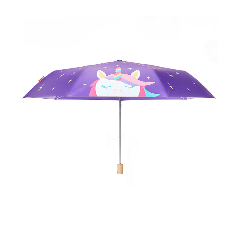 21 Inch 3 Folding Full Color Flower Print Inside Multicolor Fold Umbrella High Quality Umbrella With Wooden Handle