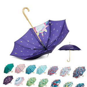 Topumbrella Good Quality Fashion Design Full Print Double Layer Wooden Stick Umbrella