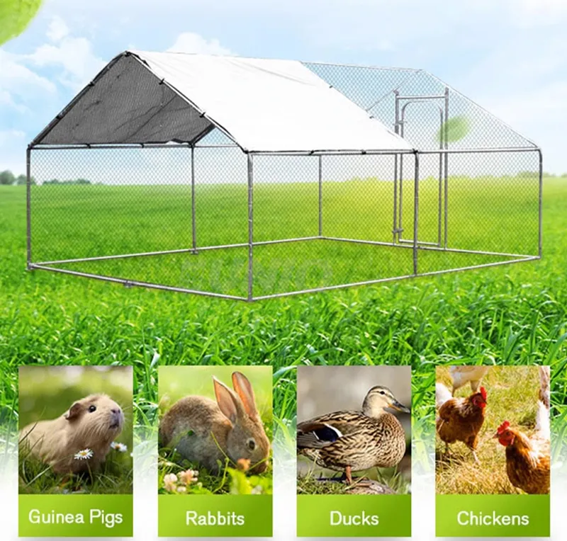 Metal Chicken Coop Walk-in Poultry Cage Hen Run House Rabbits Habitat Cage Spire Shaped Cage with Waterproof UV Cover