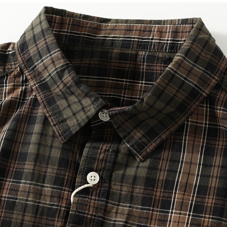 Designer Brand Trendy Loose Elbow Patch Pure Cotton Men'S Plaid Buttoned Elbow Colorblock Patch Long-Sleeved Shirt