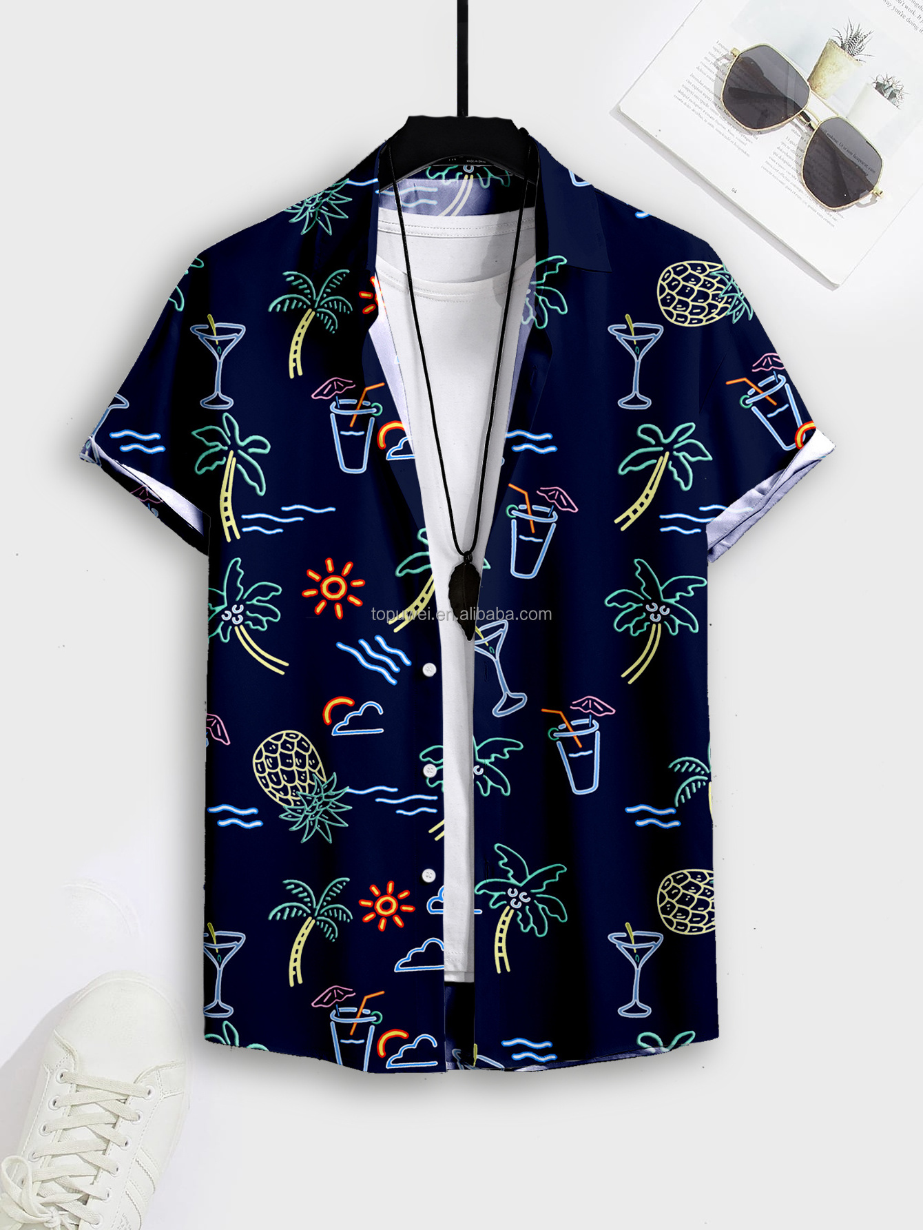 Summer Wholesale Custom Full Print Slik Mercerized Cotton Digital Print Floral Hawaiian Shirts Shirts For Men