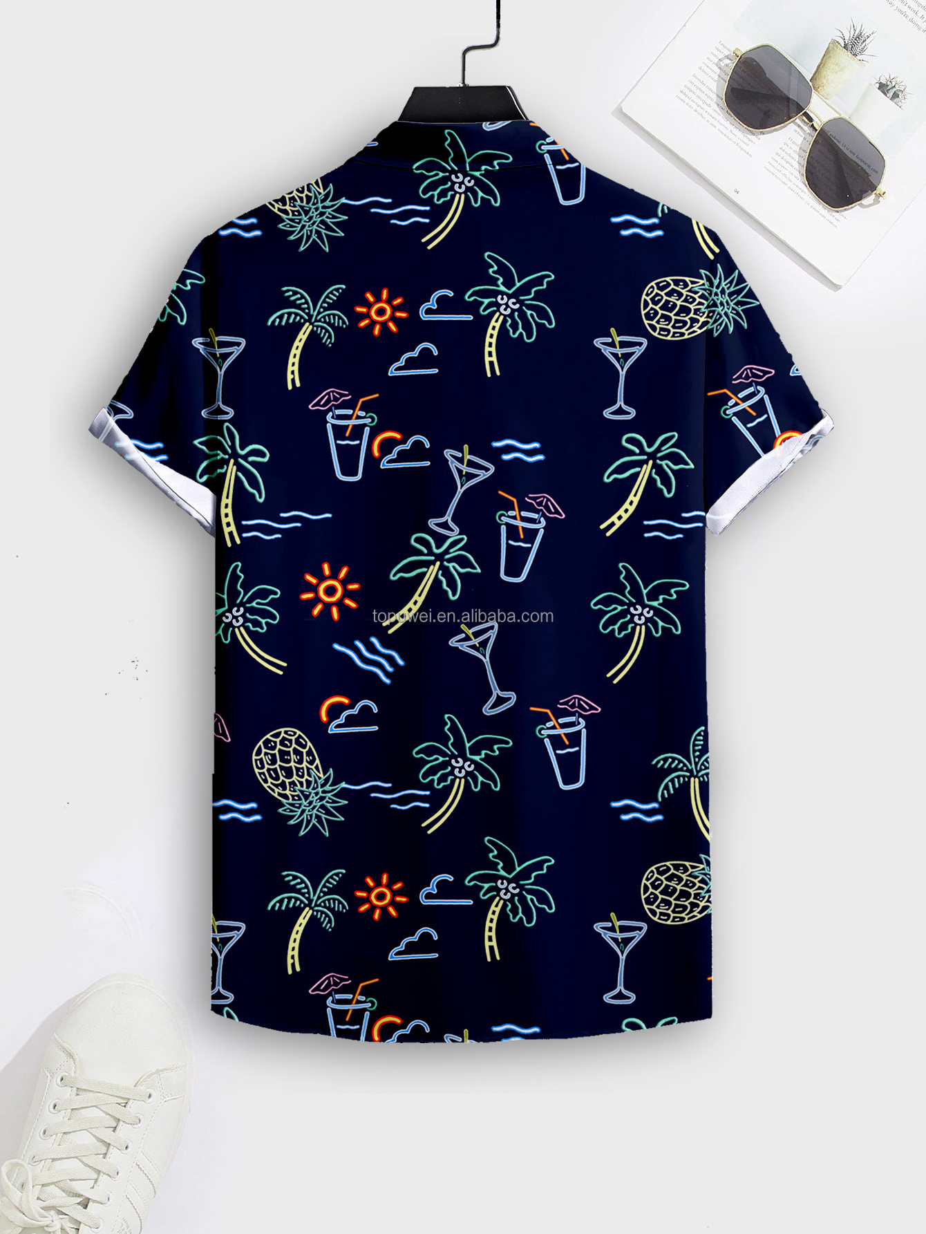 Summer Wholesale Custom Full Print Slik Mercerized Cotton Digital Print Floral Hawaiian Shirts Shirts For Men