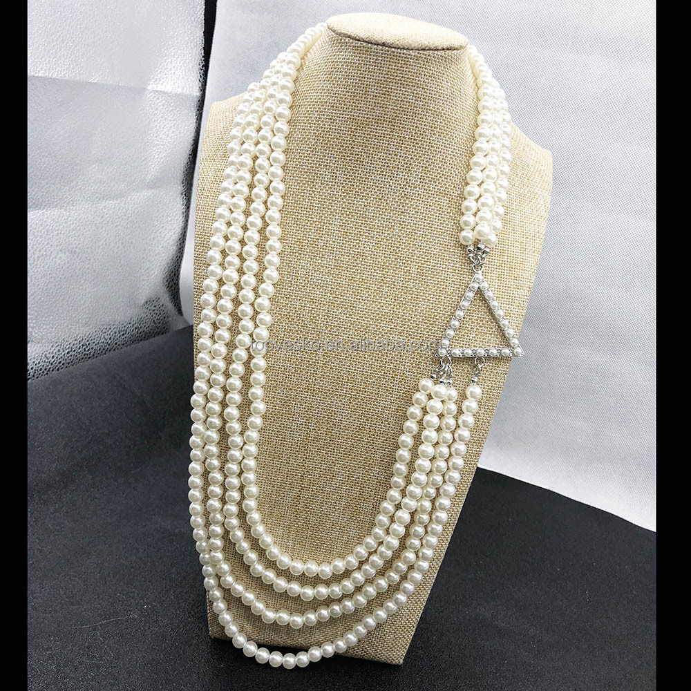 Handmade Three Layer Full White Pearl Triangle Pendant Necklace Greek Sisters Sorority Jewelry Gift