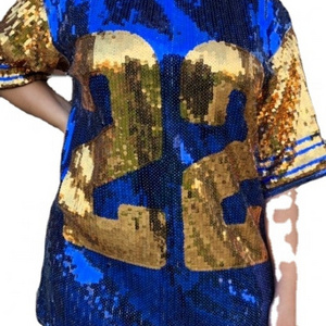 Blue Gold Color Sorority Stage Performance Clothing Sigma Gamma Rho Women T shirt # Number 22 Tee Dress Sequins Jersey