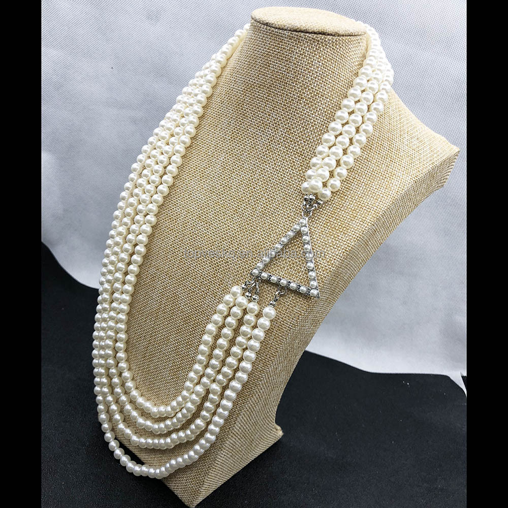 Handmade Three Layer Full White Pearl Triangle Pendant Necklace Greek Sisters Sorority Jewelry Gift