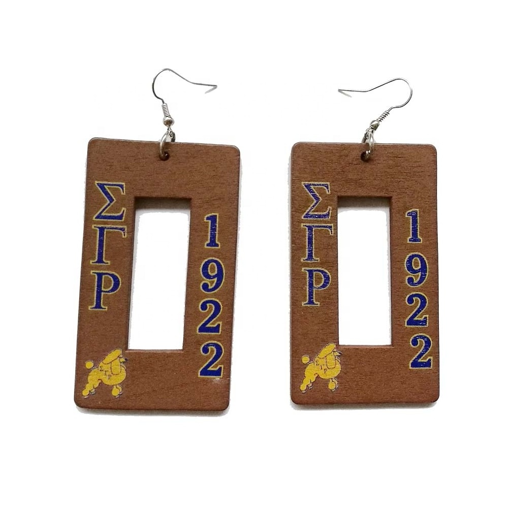 Greek Sorority Sigma Gamma Rho letters SGR natural wooden Earring