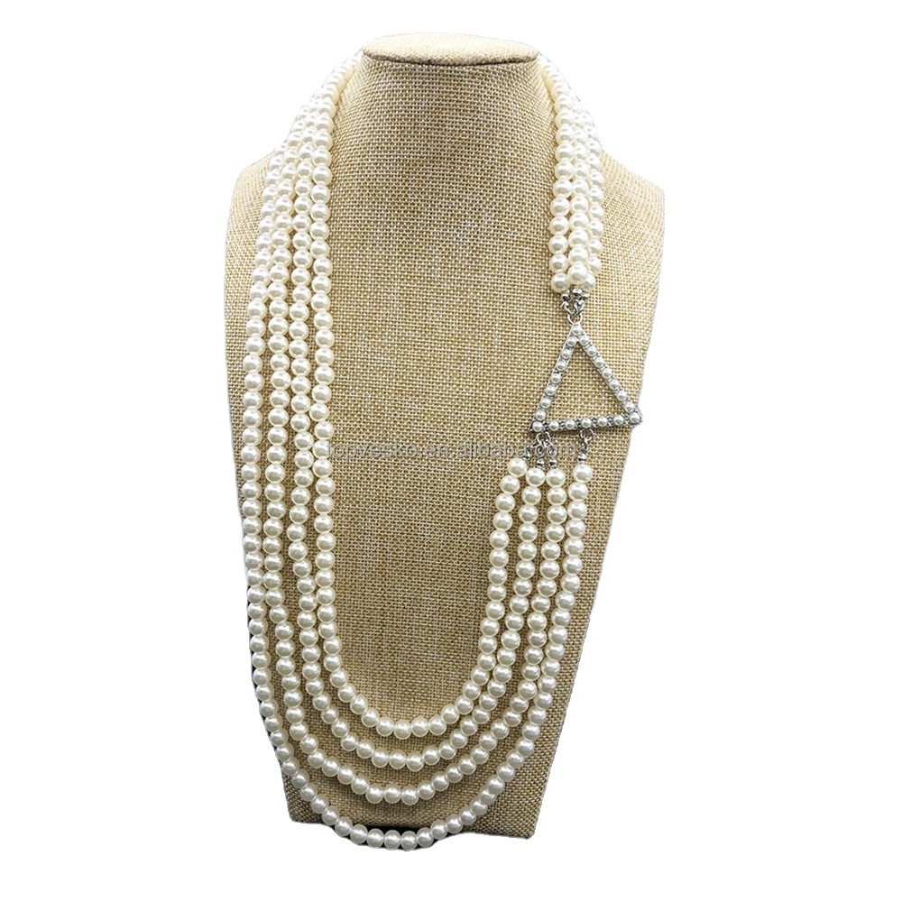 Handmade Three Layer Full White Pearl Triangle Pendant Necklace Greek Sisters Sorority Jewelry Gift