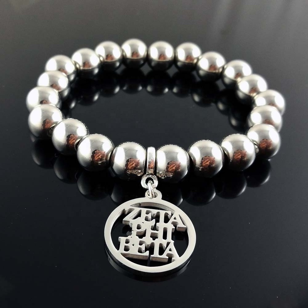 Sorority High Quality Sorority ZETA PHI BETA 316L Stainless Steel Charm Beaded Bracelet accessories jewelry