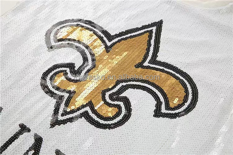 New O Neck Long Sleeved Sequin Women Top Gold Black Fleur De Lis full sequin New Orleans Saints Women Number Sequin Dress