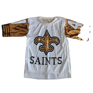 New O Neck Long Sleeved Sequin Women Top Gold Black Fleur De Lis full sequin New Orleans Saints Women Number Sequin Dress