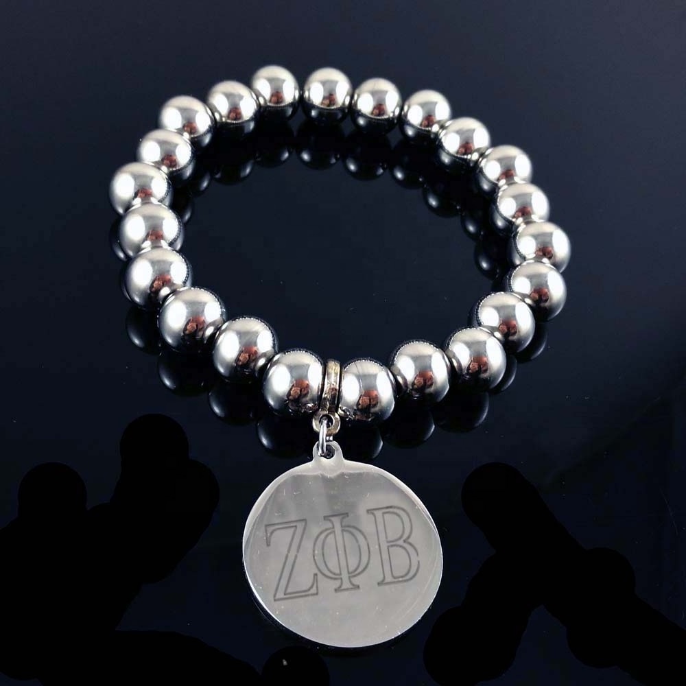 Sorority High Quality Sorority ZETA PHI BETA 316L Stainless Steel Charm Beaded Bracelet accessories jewelry