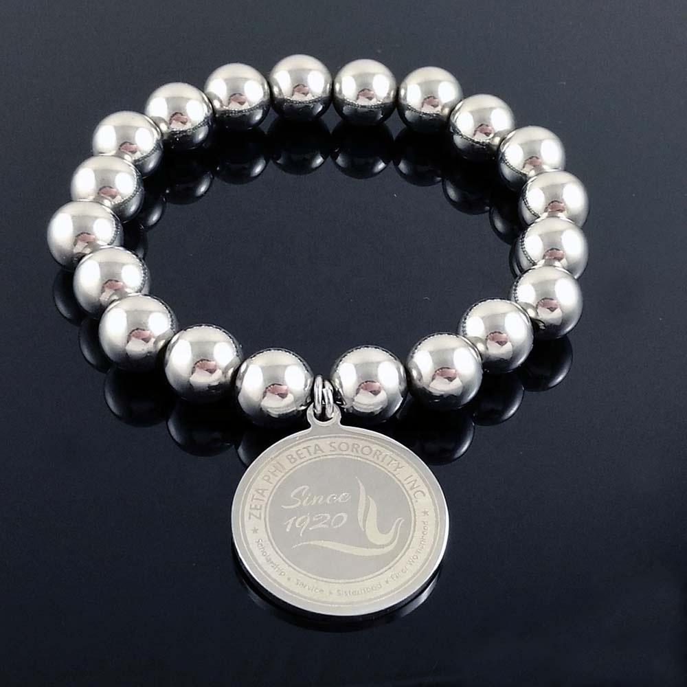 Sorority High Quality Sorority ZETA PHI BETA 316L Stainless Steel Charm Beaded Bracelet accessories jewelry