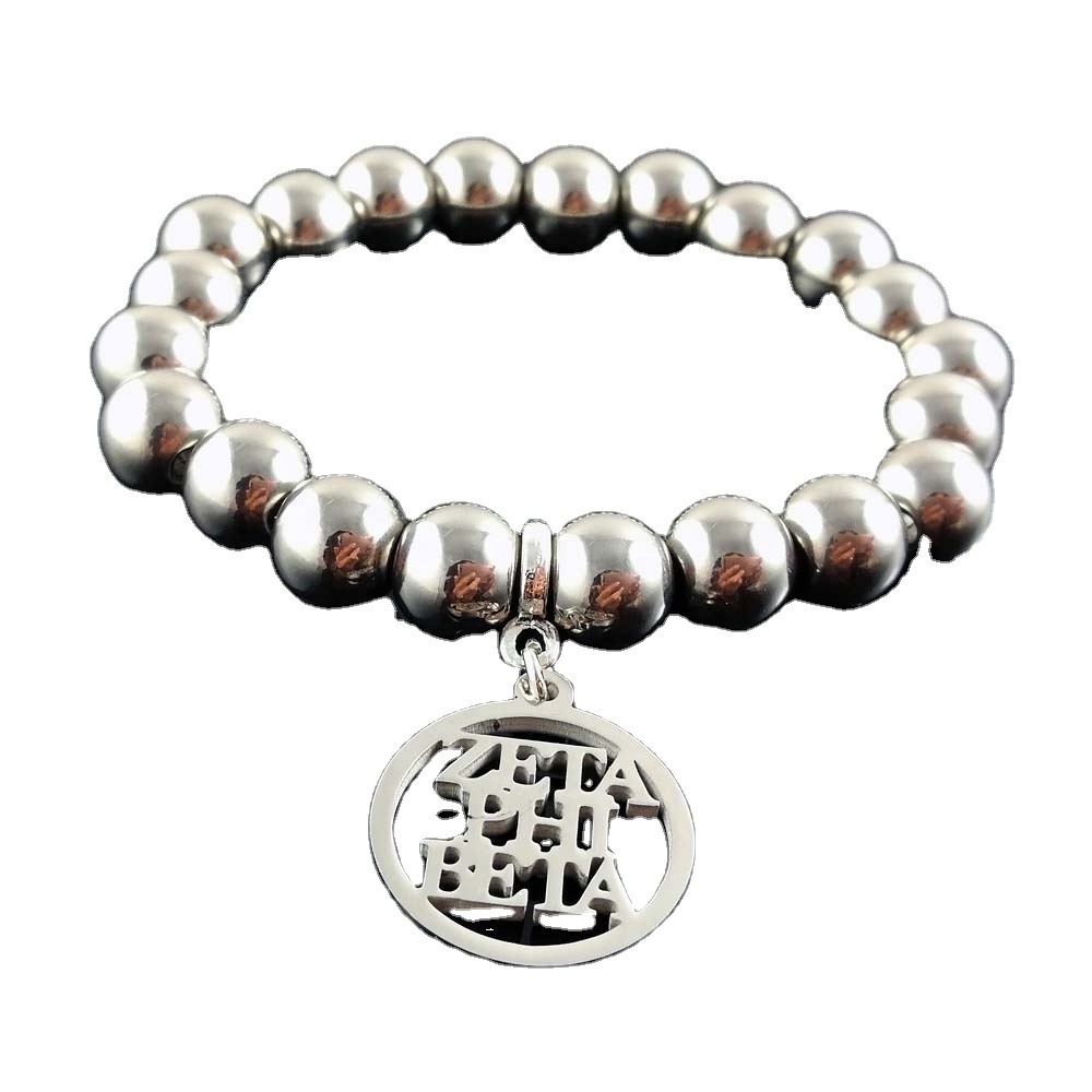 Sorority High Quality Sorority ZETA PHI BETA 316L Stainless Steel Charm Beaded Bracelet accessories jewelry