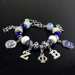 Newest Zeta Phi Beta Sorority European Style Charm Bracelet with T-Bar Closure and Lamp Work Glass beads