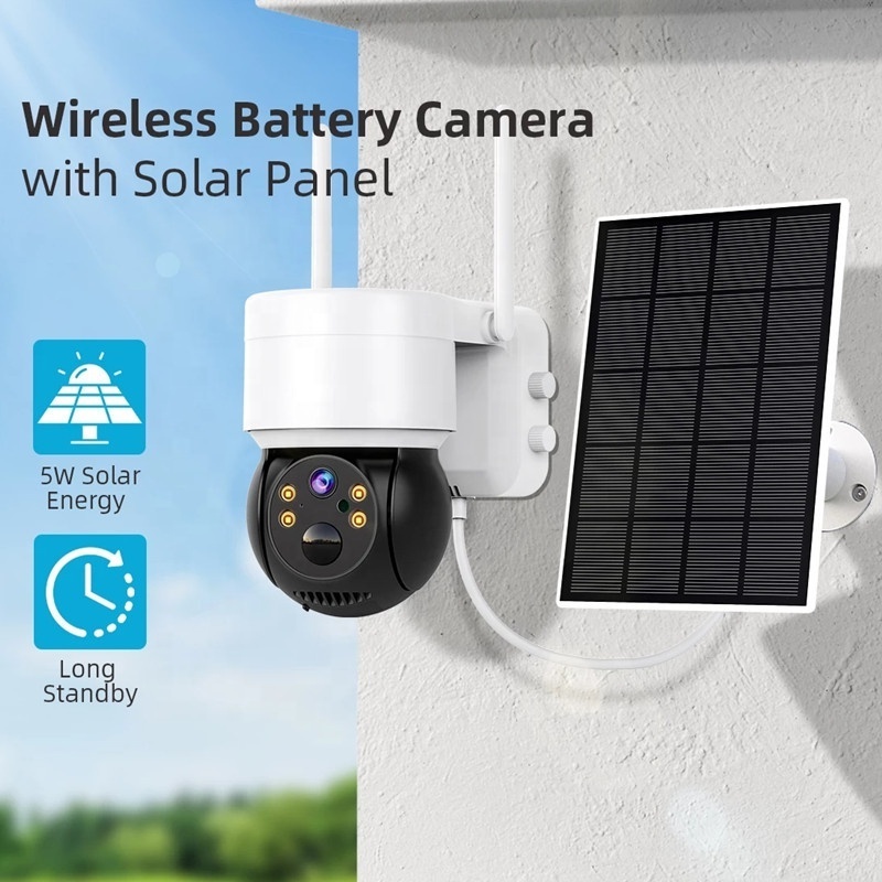 Battery Powered Solar Panel  CCTV Video Surveil Outdoor Waterproof PIR Wireless WiFi IP Security PTZ Camera