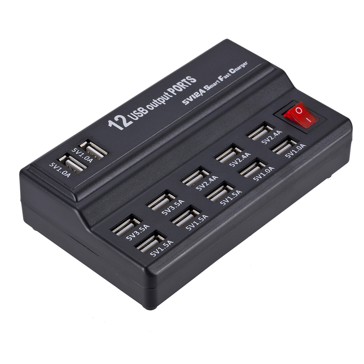 USB Fast Charge HUB 12 Ports 12A Smart Charging Station USB Charger Mobile Phone Tablet Digital Charger for iPhone Samsung