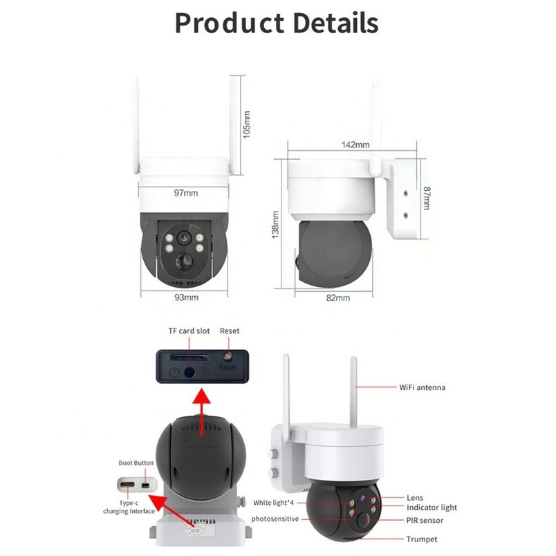 Battery Powered Solar Panel  CCTV Video Surveil Outdoor Waterproof PIR Wireless WiFi IP Security PTZ Camera