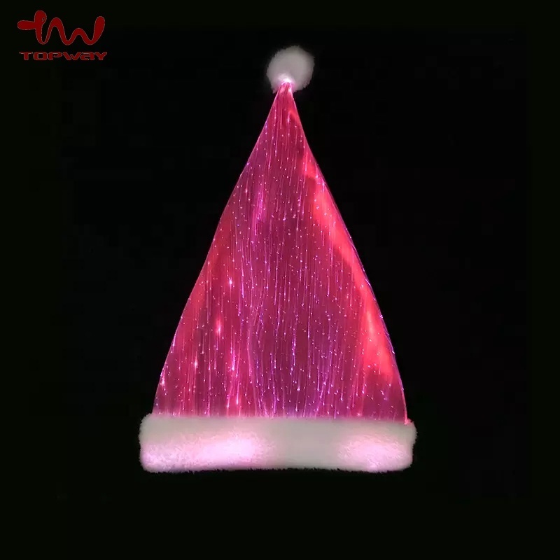 Promotional Customized LED RGB 7 Colors Lighting Fiber Optic Luminous Santa Cap Funny Crazy Led Christmas Hat For Party