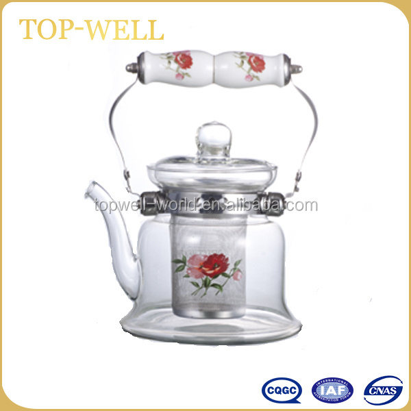 wholesale fire resistant glass tea kettle with infuser for the gas stove