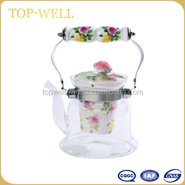 wholesale fire resistant glass tea kettle with infuser for the gas stove