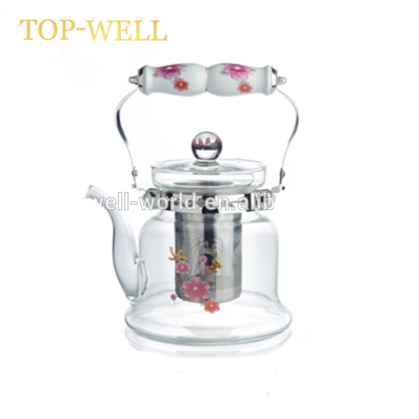 wholesale fire resistant glass tea kettle with infuser for the gas stove