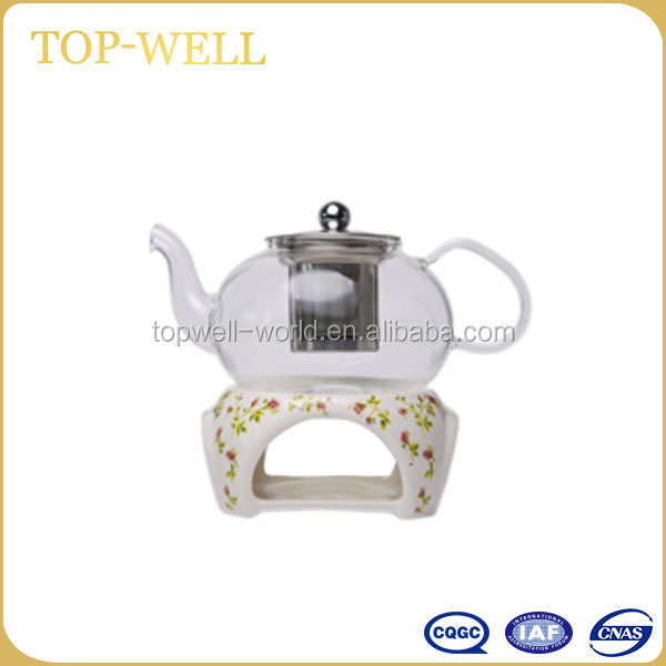 Heat resistant chinese glass teapot and warmer set with ceramic cup