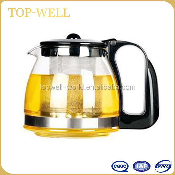 Cheap normal glass teapot 700ml with infuser and plastic handle