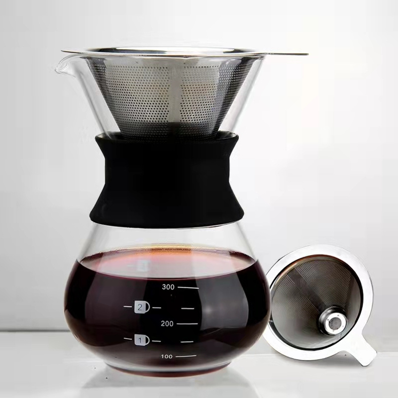 400ml 200ml Heat Resistant Borosilicate Glass Coffee Maker Pour Over Glass Coffee Pot With Stainless steel strainer