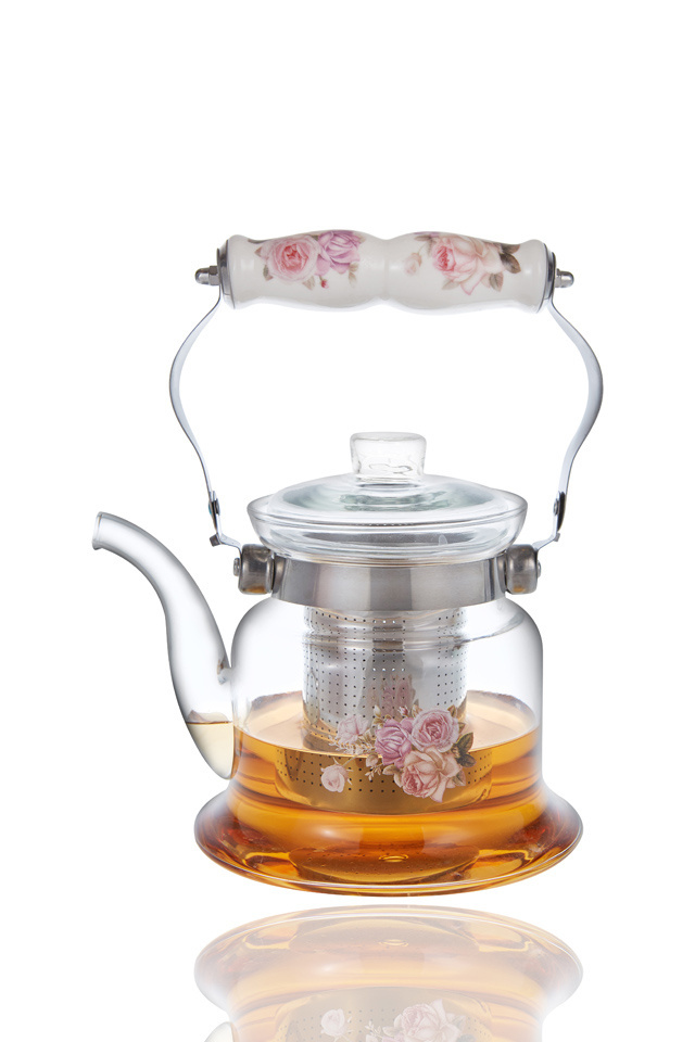 New products  clear glass teapot with ceramic handle borosilicate glass  kitchen accessories