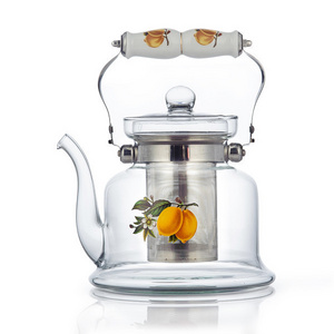 New products  clear glass teapot with ceramic handle borosilicate glass  kitchen accessories