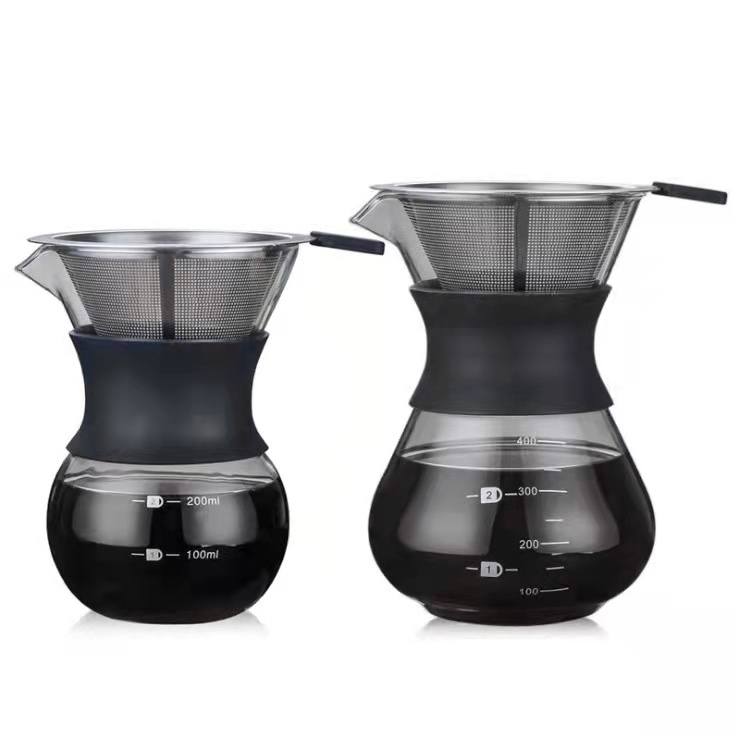 400ml 200ml Heat Resistant Borosilicate Glass Coffee Maker Pour Over Glass Coffee Pot With Stainless steel strainer