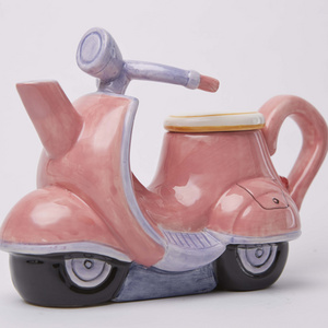 Creative cute motorcycle shape pink teapot for kids, made in China cheap ceramic teapot