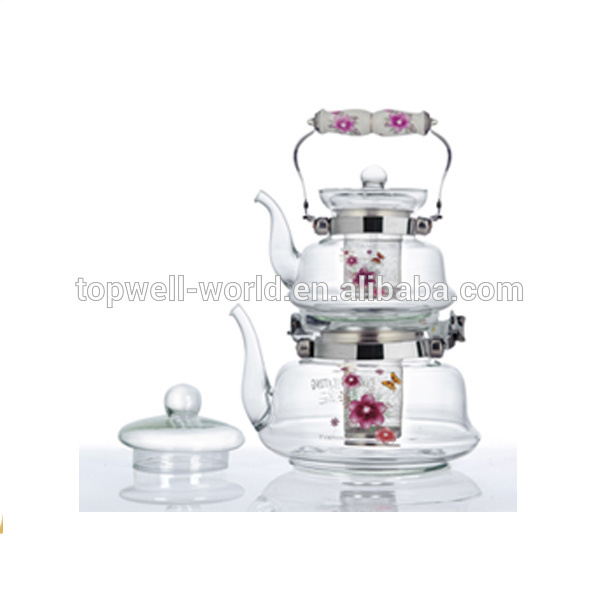 Manufactory of turkish double teapot set,brew teapot,steam jacketed  2 in one glass teapot set