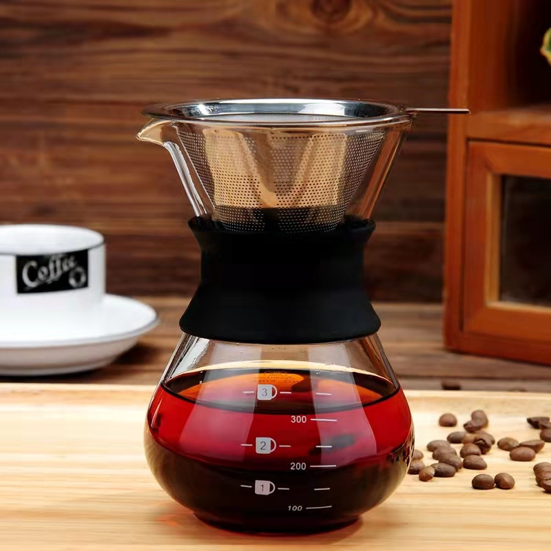 400ml 200ml Heat Resistant Borosilicate Glass Coffee Maker Pour Over Glass Coffee Pot With Stainless steel strainer