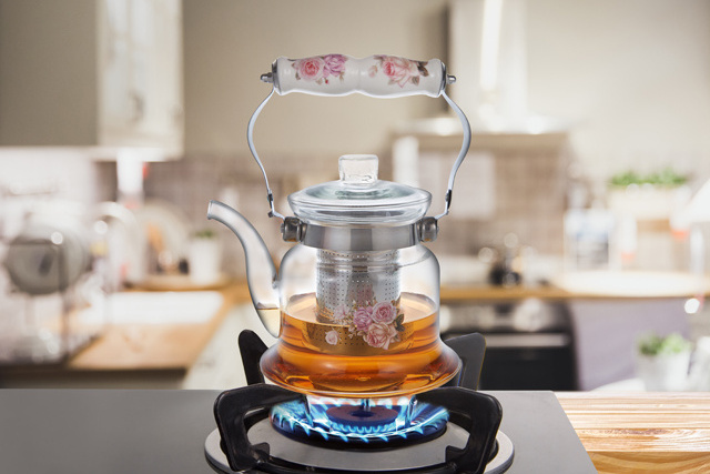 New products  clear glass teapot with ceramic handle borosilicate glass  kitchen accessories