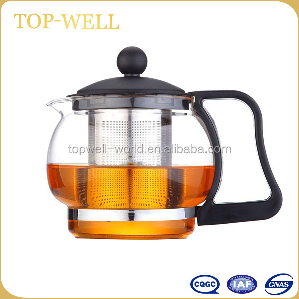 Cheap normal glass teapot 700ml with infuser and plastic handle